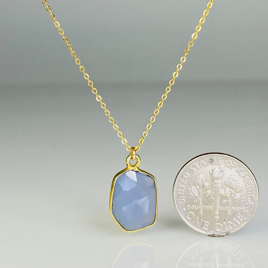 Blue Chalcedony Bezel Necklace 11x14mm