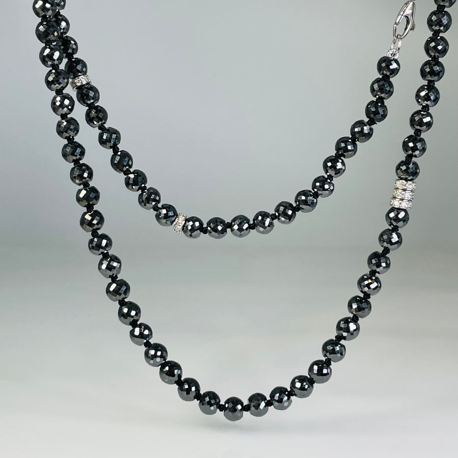 14K White Gold Black Diamond Beaded Necklace 142ct