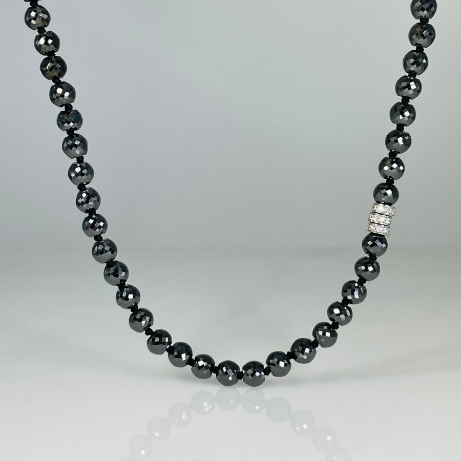 14K White Gold Black Diamond Beaded Necklace 142ct