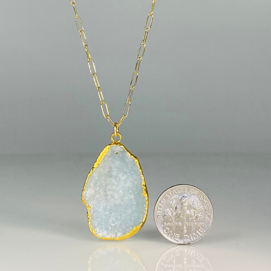 Blue Druzy Bezel Necklace 20x29mm