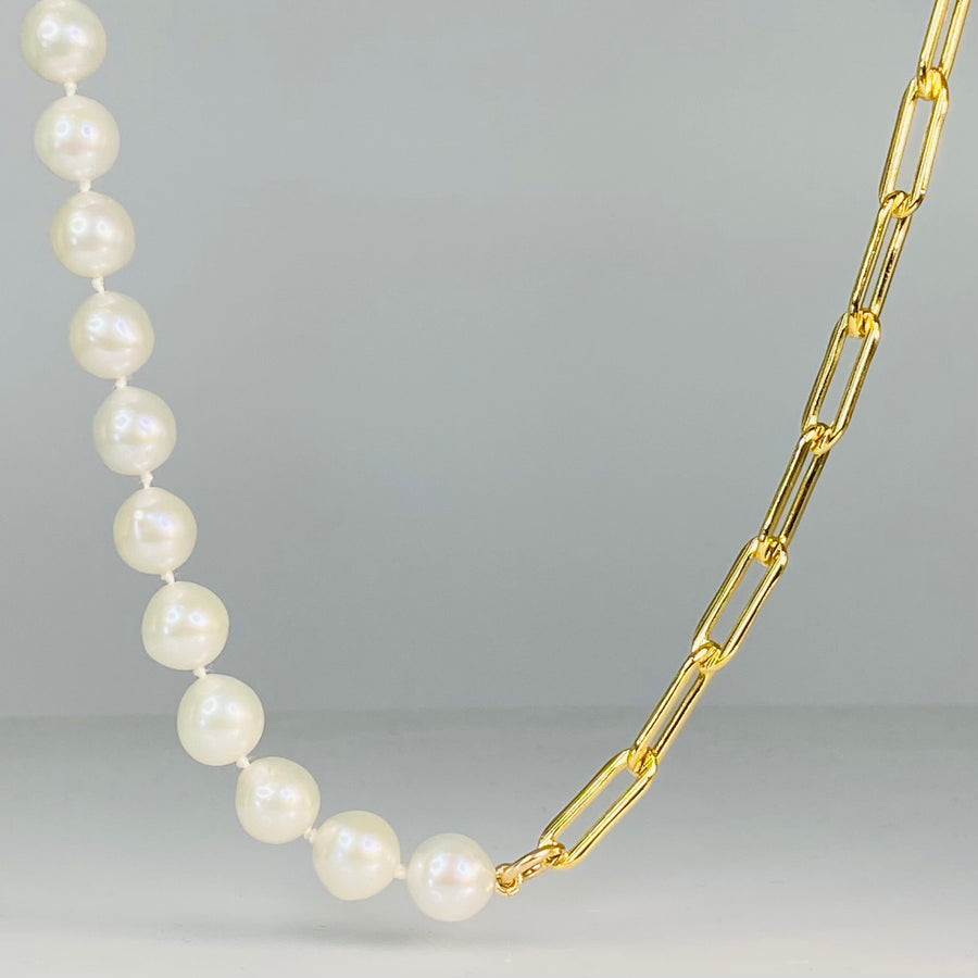 Gold Filled Pearl and Chain Necklace