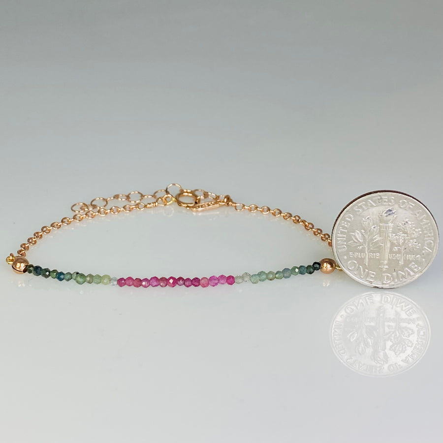 14K Rose Gold Watermelon Tourmaline Bar Bracelet