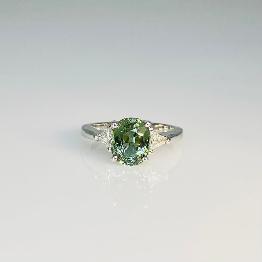 14K White Gold Green Tourmaline Diamond Ring 1.80/0.23ct