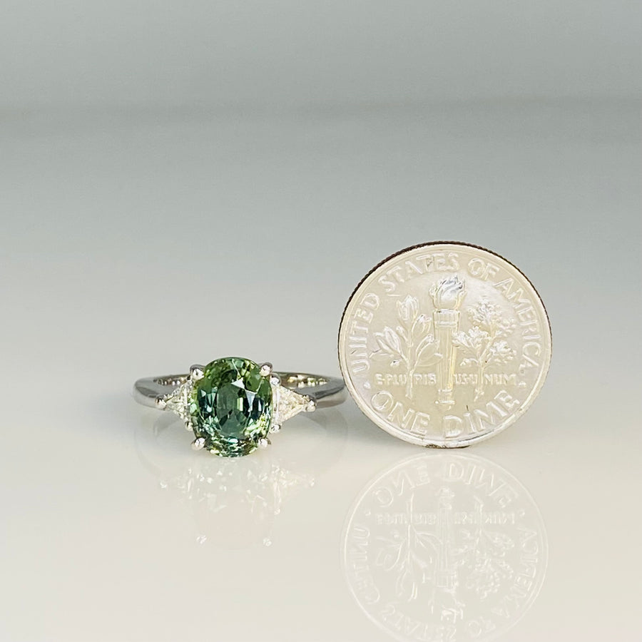14K White Gold Green Tourmaline Diamond Ring 1.80/0.23ct