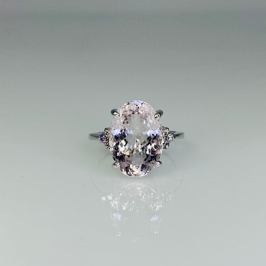 14K White Gold Morganite and Pink Diamond Ring 6.34ct/0.10ct