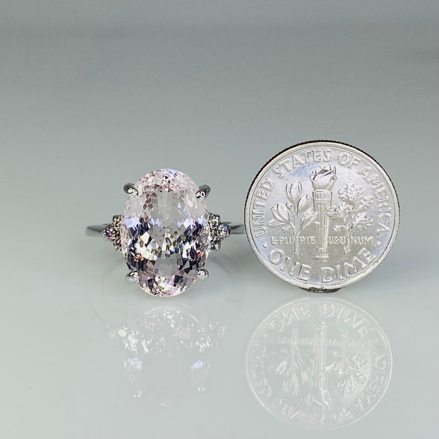 14K White Gold Morganite and Pink Diamond Ring 6.34ct/0.10ct