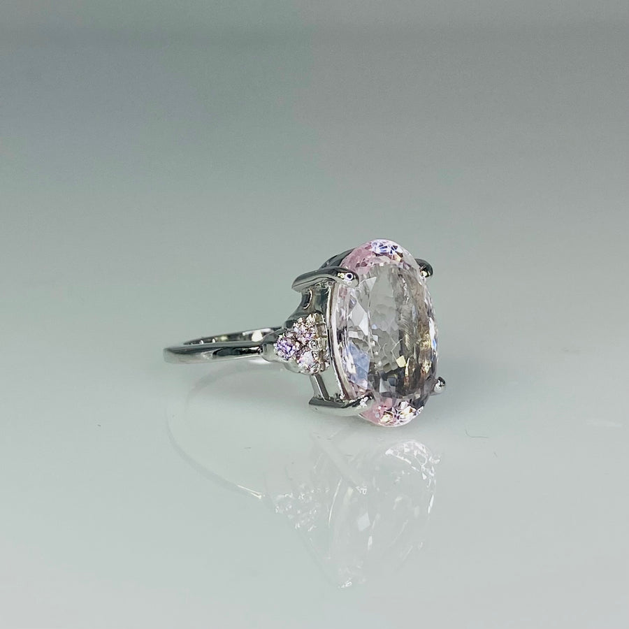 14K White Gold Morganite and Pink Diamond Ring 6.34ct/0.10ct