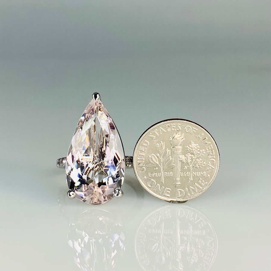 14K White Gold Morganite and Pink Diamond Ring 9.84ct/0.25ct