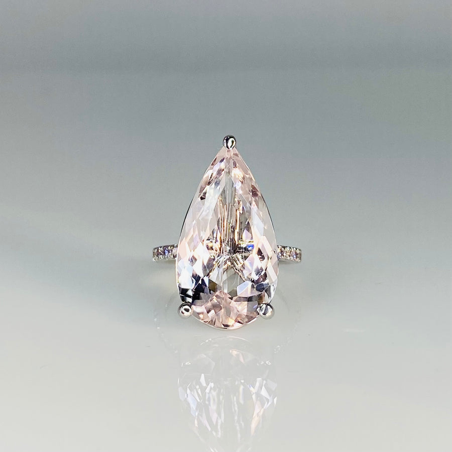 14K White Gold Morganite and Pink Diamond Ring 9.84ct/0.25ct