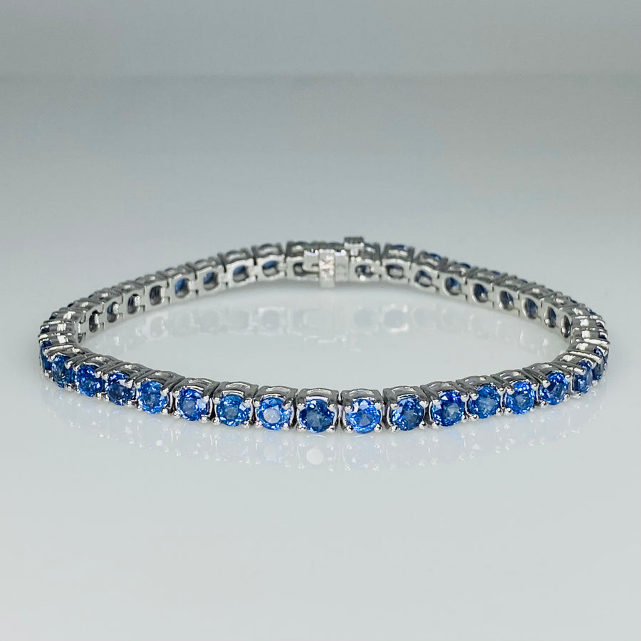 14K White Gold Blue Sapphire Tennis Bracelet 12.75ct