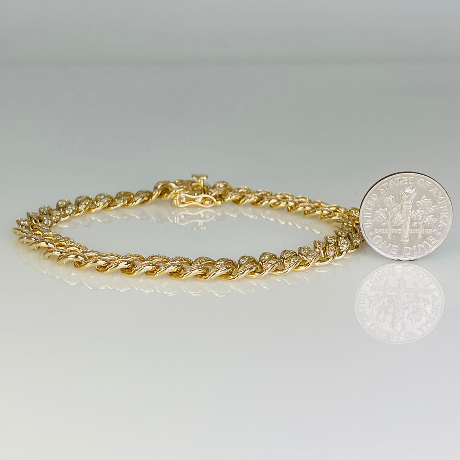 14K Yellow Gold White Diamond Cuban Chain Bracelet 2.00ct