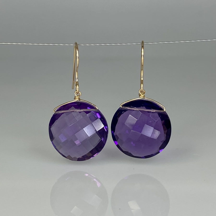 Round Amethyst Quartz Earrings 16mm