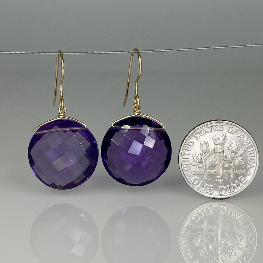 Round Amethyst Quartz Earrings 16mm