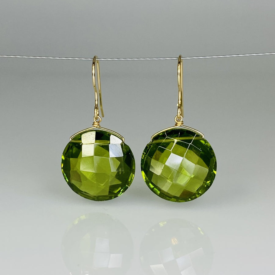 Round Peridot Quartz Earrings 16mm