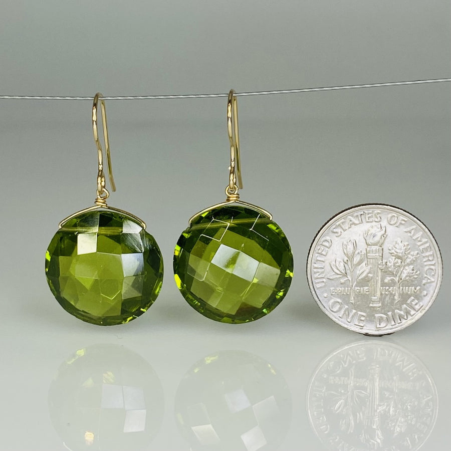 Round Peridot Quartz Earrings 16mm