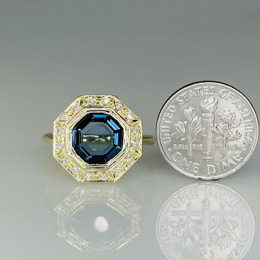 14K Yellow Gold London Blue Topaz and Diamond Ring 3.05ct/0.10ct