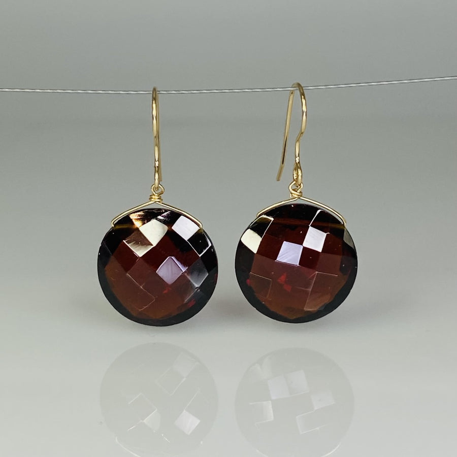 Round Garnet Quartz Earrings 16mm