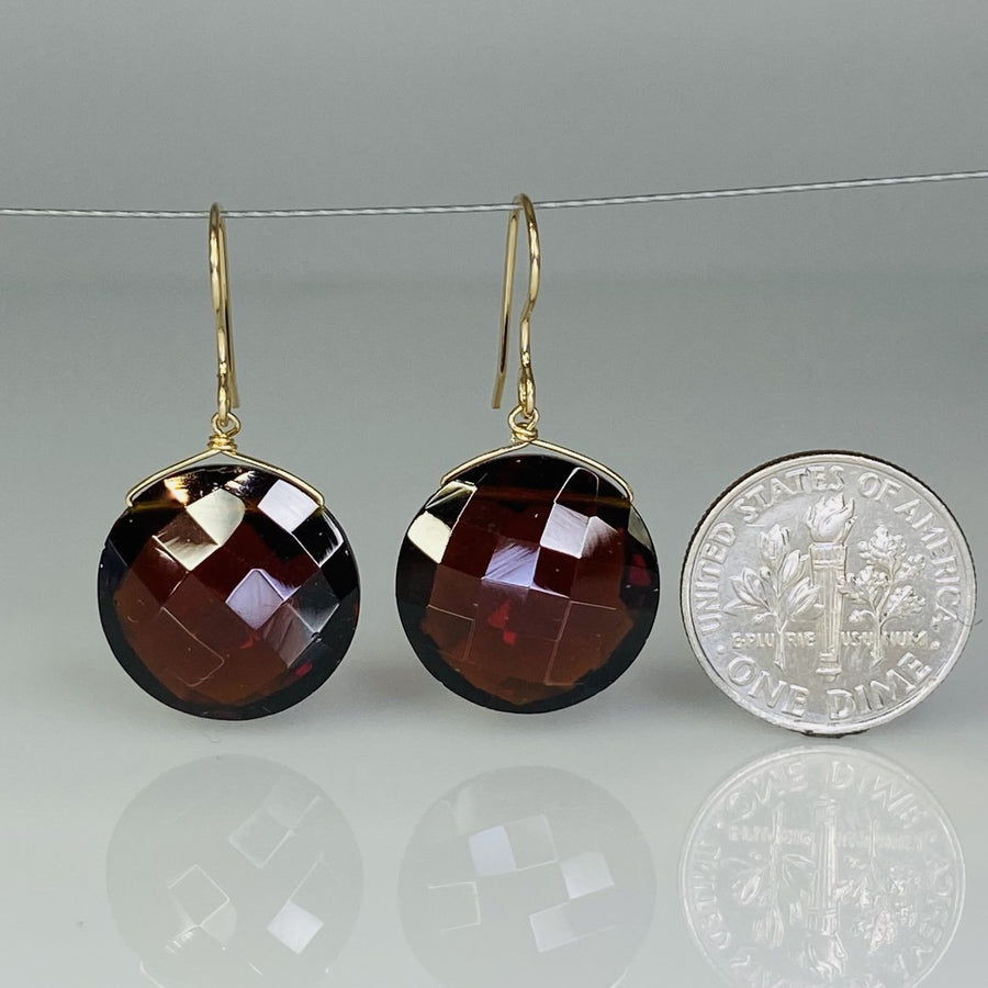 Round Garnet Quartz Earrings 16mm