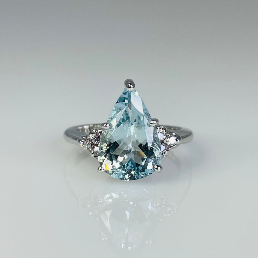 14K White Gold Aquamarine and Light Pink Diamond Ring 3.08ct/0.10ct