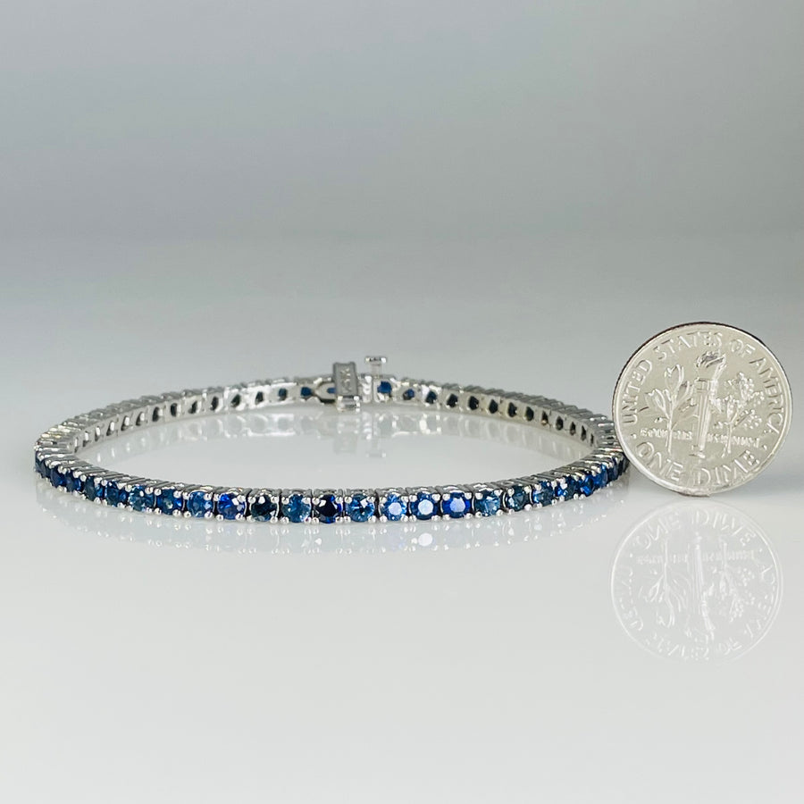 14K White Gold Blue Sapphire Tennis Bracelet 5.19ct