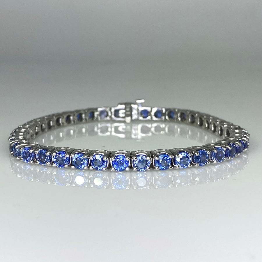 14K White Gold Blue Sapphire Tennis Bracelet 12.48ct