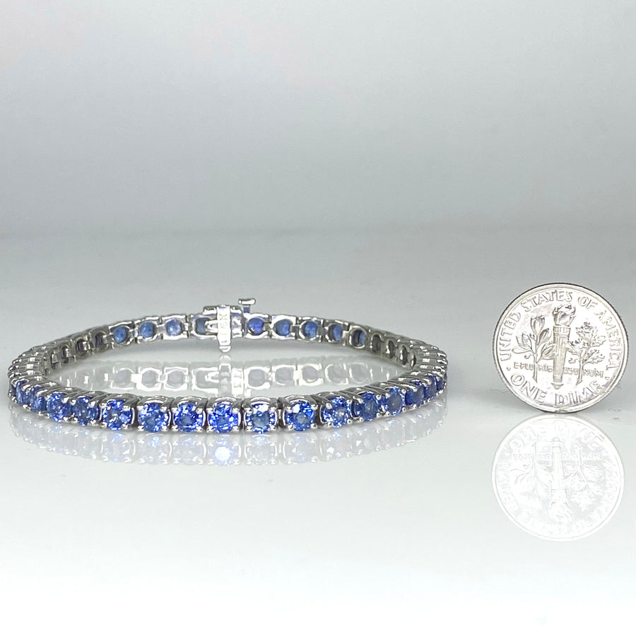 14K White Gold Blue Sapphire Tennis Bracelet 12.48ct