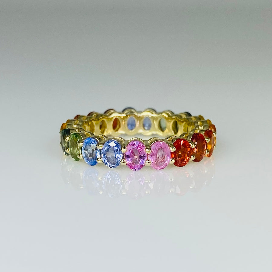 14K Yellow Gold Rainbow Sapphire Ring 4.20ct