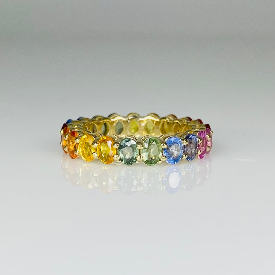 14K Yellow Gold Rainbow Sapphire Ring 4.20ct