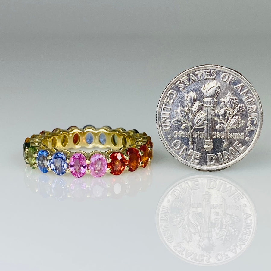 14K Yellow Gold Rainbow Sapphire Ring 4.20ct