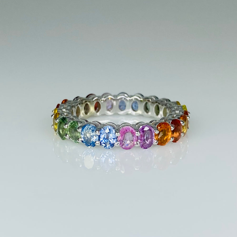 14K White Gold Rainbow Sapphire Ring 4.60ct