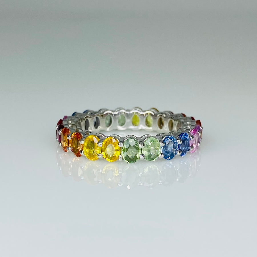 14K White Gold Rainbow Sapphire Ring 4.60ct