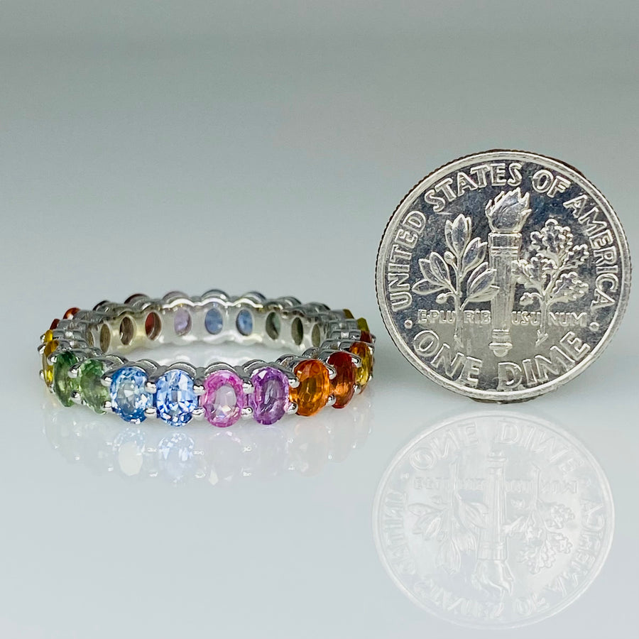 14K White Gold Rainbow Sapphire Ring 4.60ct
