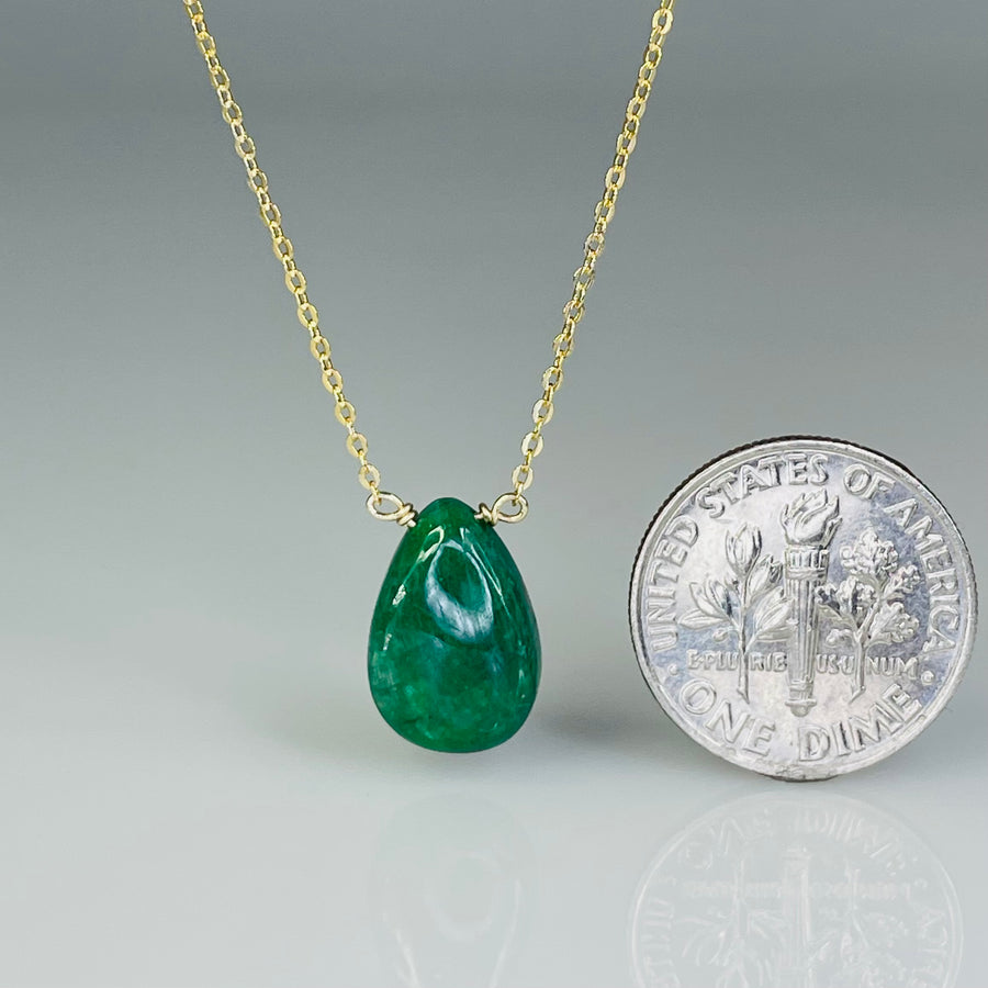 14K Yellow Gold Teardrop Shape Emerald Drop Necklace