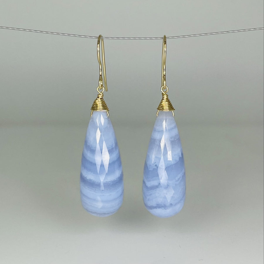Briolette Blue Lace Agate Earrings 11x33mm
