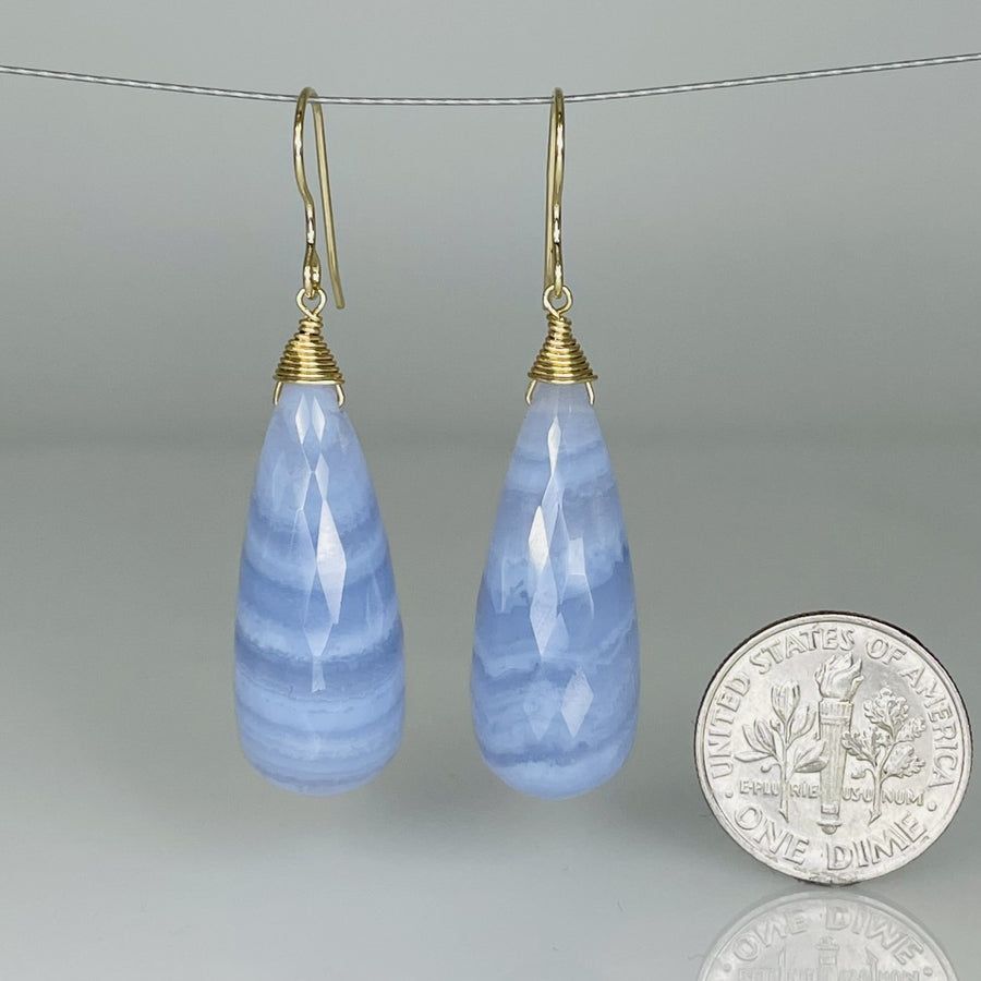 Briolette Blue Lace Agate Earrings 11x33mm
