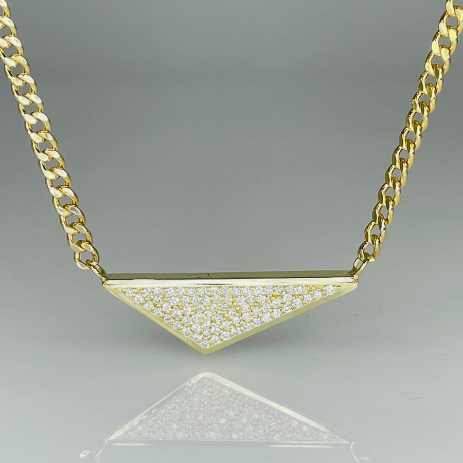 14K Yellow Gold Diamond Triangle Necklace 0.30ct