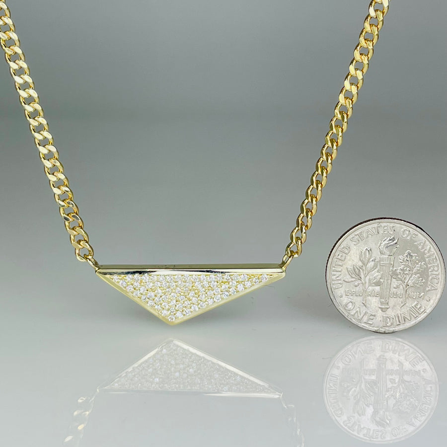 14K Yellow Gold Diamond Triangle Necklace 0.30ct