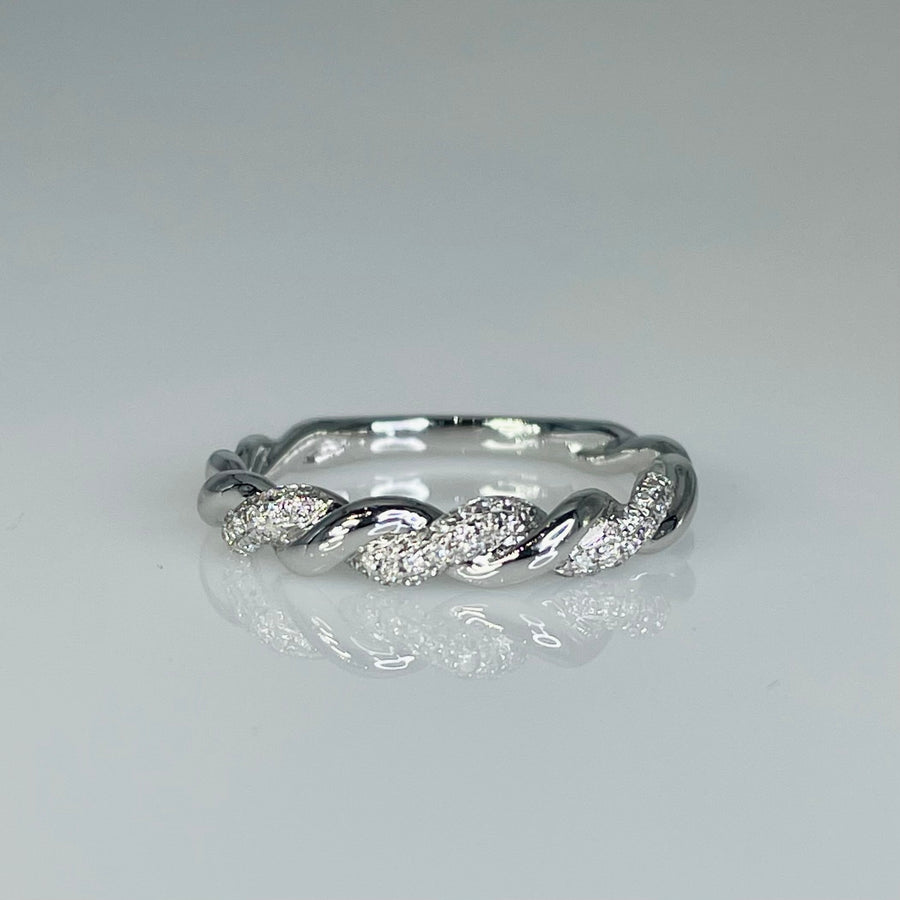 14K White Gold Rope Ring 0.13ct