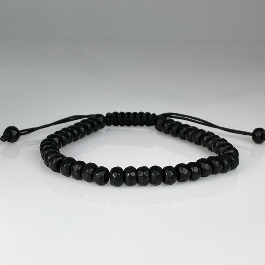 Black Onyx Faceted Macrame Bracelet 6mm