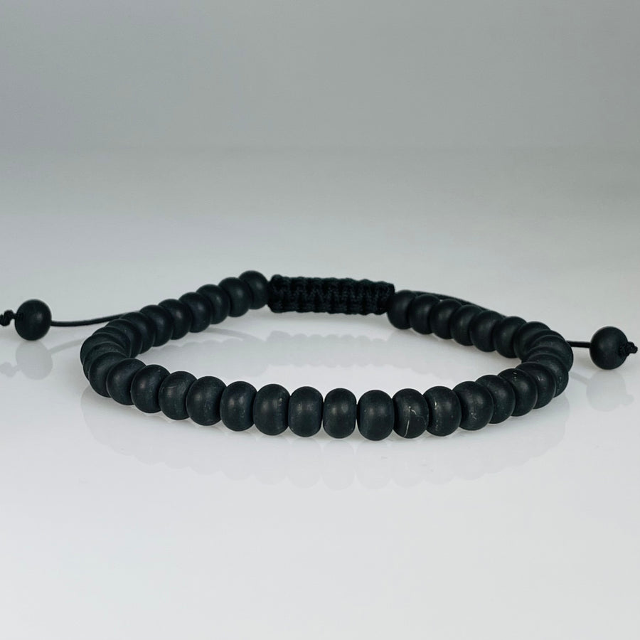 Black Onyx Smooth Matte Macrame Bracelet 6mm