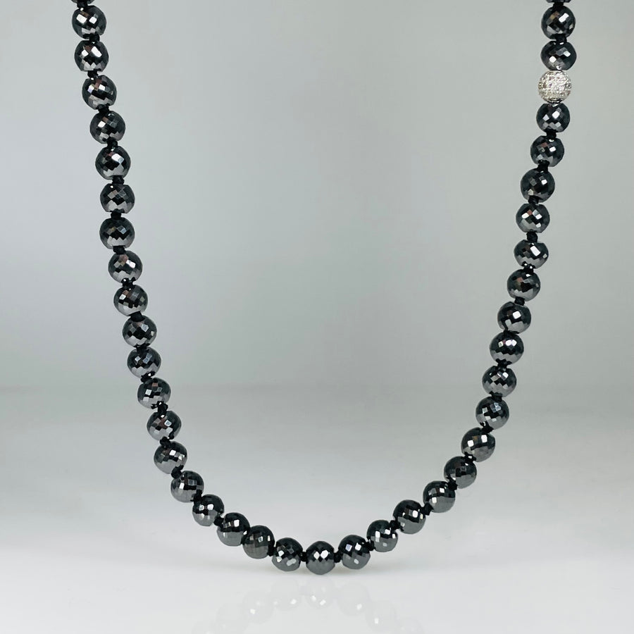 14K White Gold Black Diamond Beaded Necklace 94.0ct