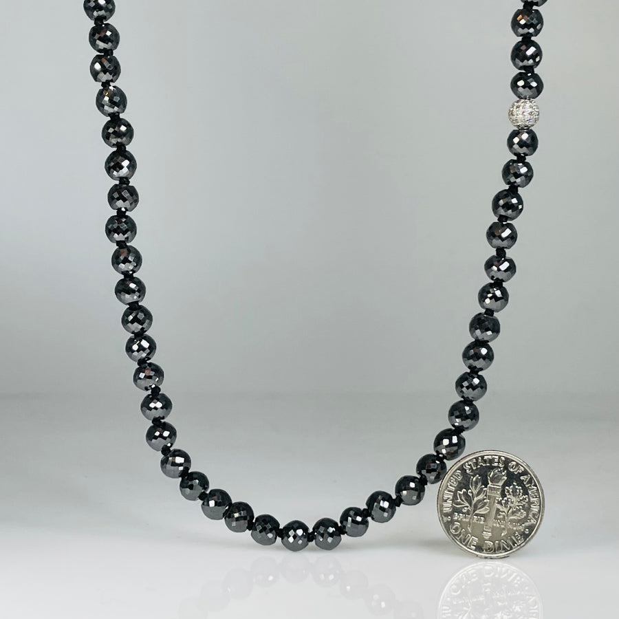 14K White Gold Black Diamond Beaded Necklace 94.0ct