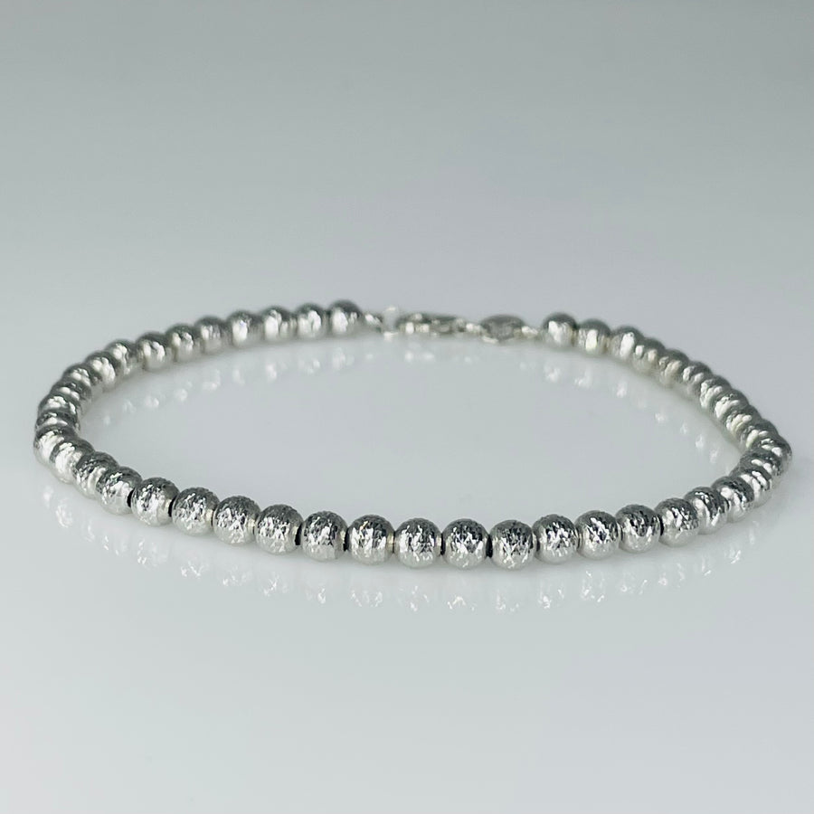 14K White Gold Twist Diamond Cut Beaded Bracelet 4mm