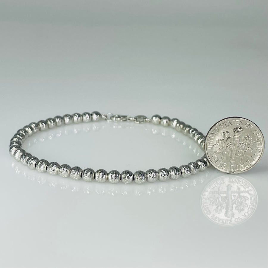 14K White Gold Twist Diamond Cut Beaded Bracelet 4mm