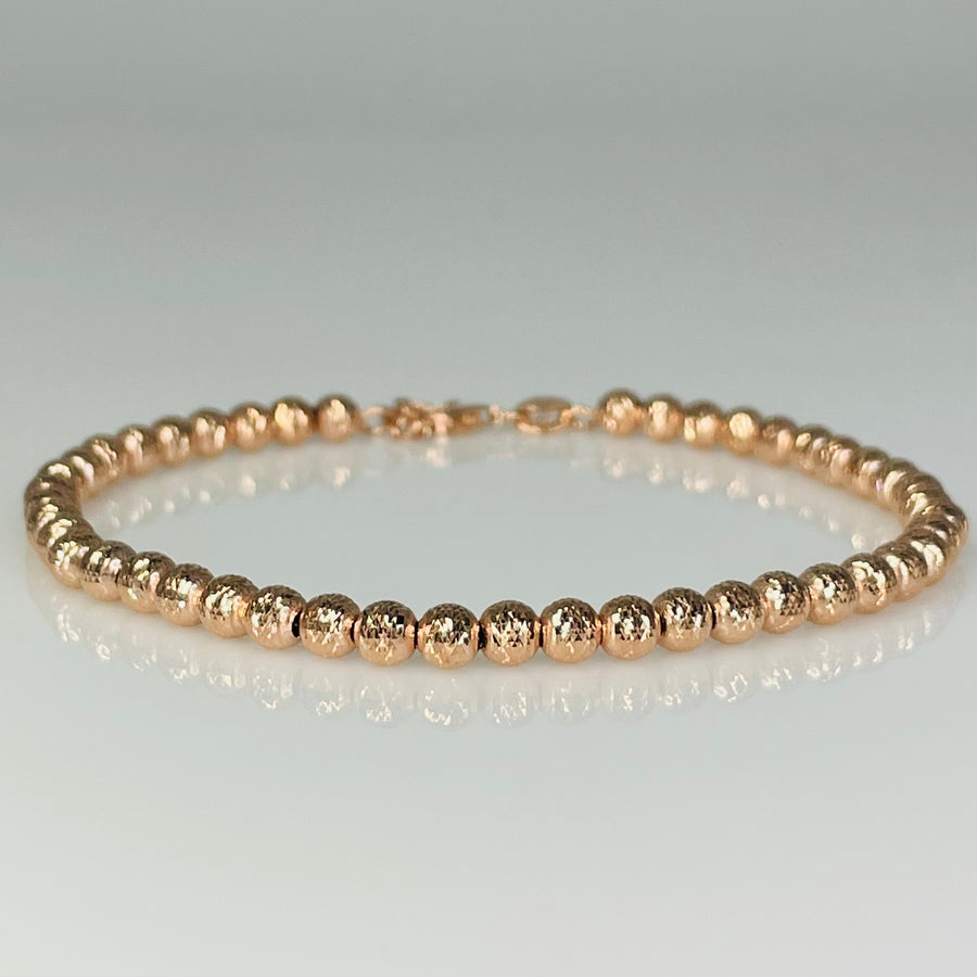 14K Rose Gold Fancy Diamond Cut Beaded Bracelet 4mm
