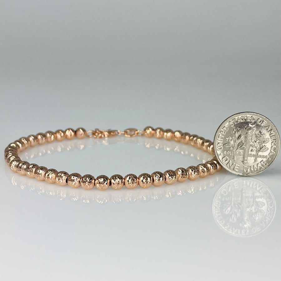 14K Rose Gold Fancy Diamond Cut Beaded Bracelet 4mm