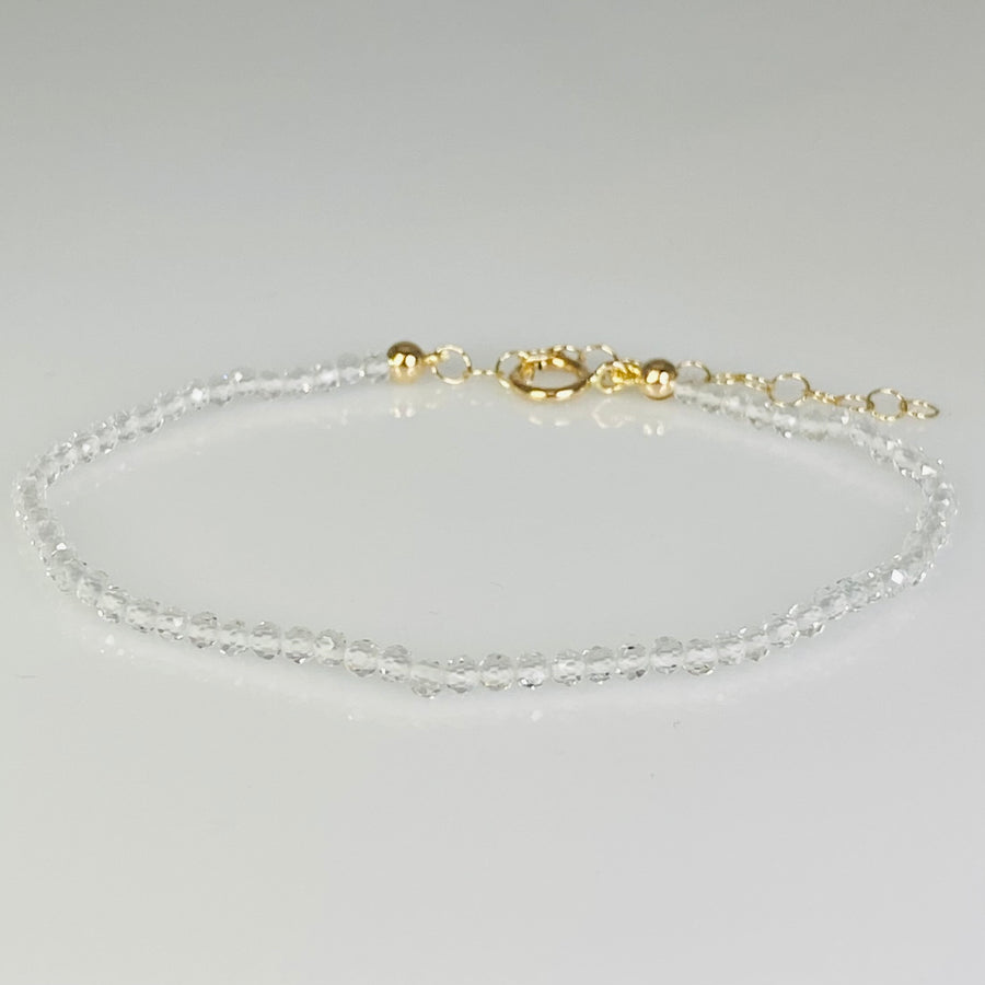 14K Yellow Gold White Topaz Beaded Bracelet
