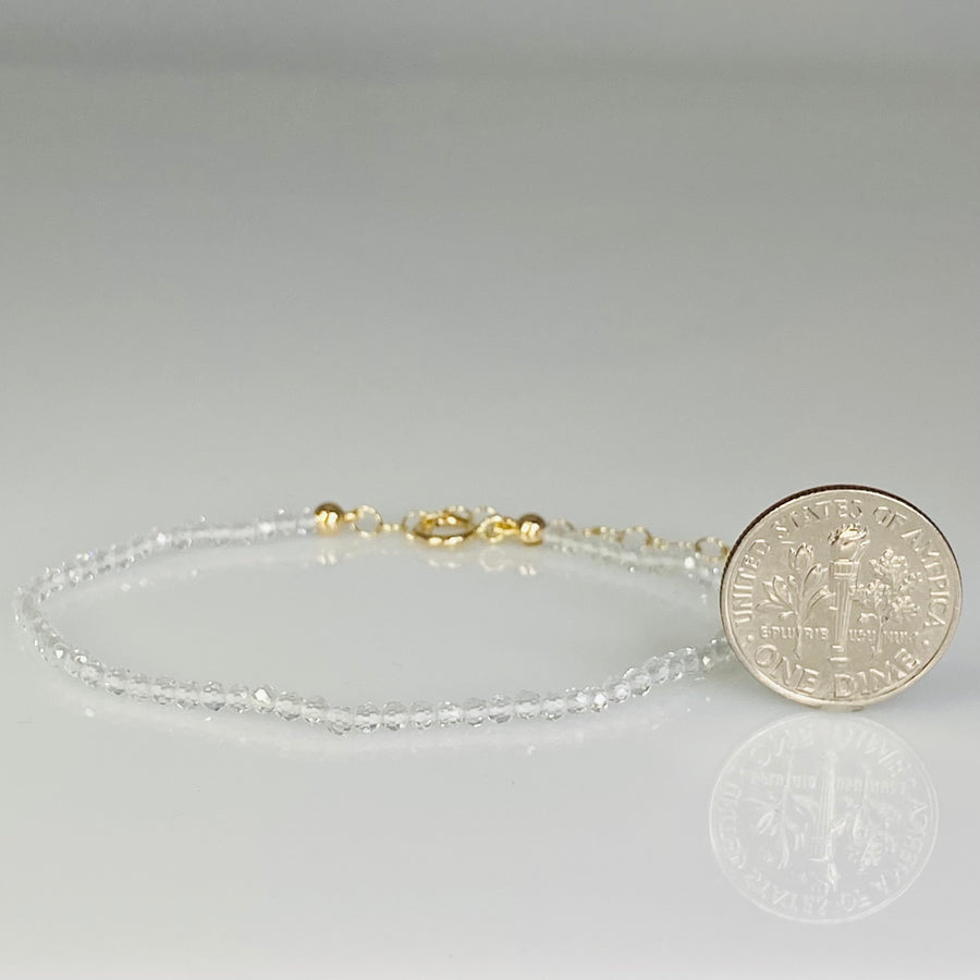 14K Yellow Gold White Topaz Beaded Bracelet