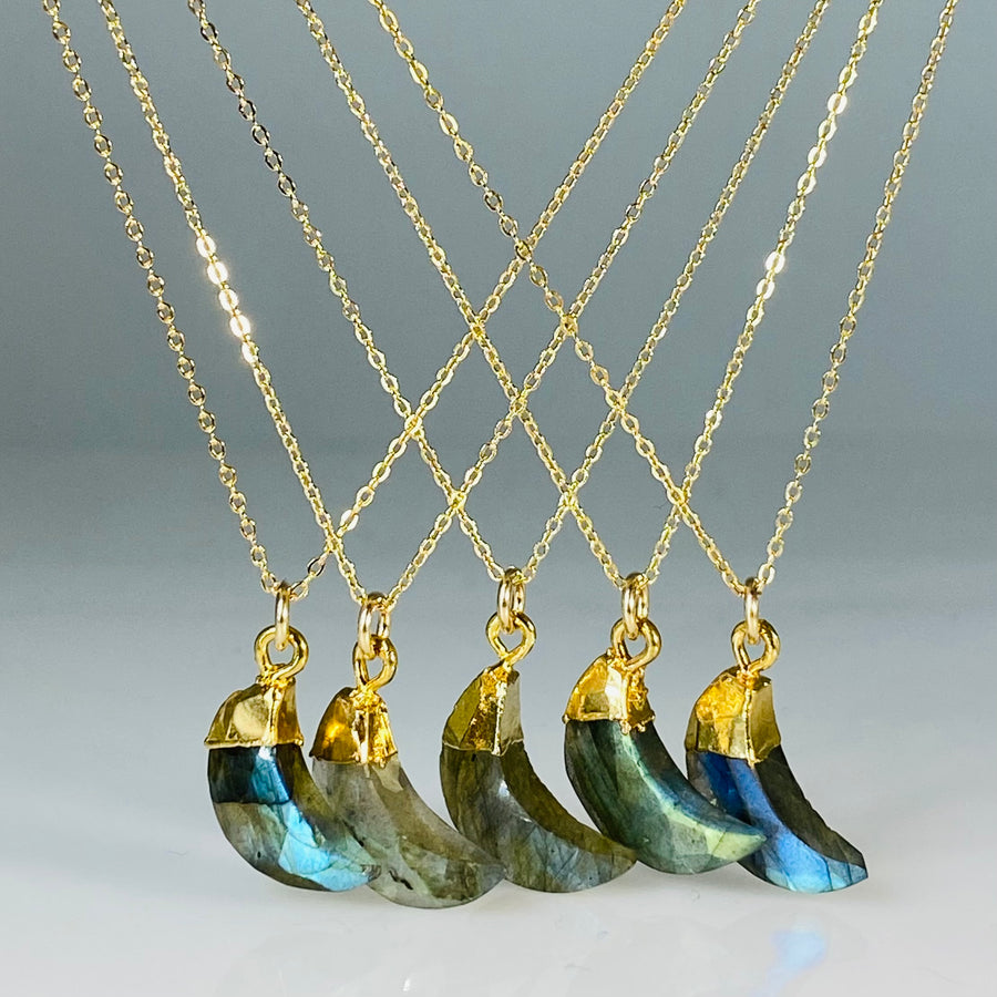 Labradorite Moon Bezel Necklace 6x15mm