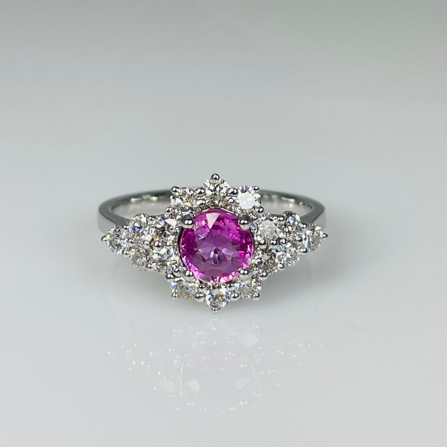 14K White Gold Pink Sapphire and Diamond Ring 0.96/1.0ct